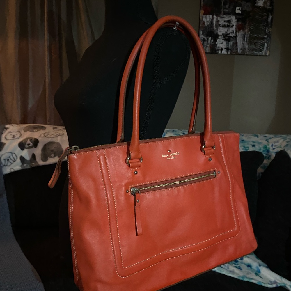 Kate Spade Orange Leather Tote Bag
